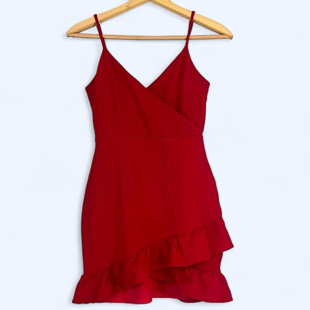 Lulus Size XS Red Sealed with A Kiss Mini Bodycon Dress Ruffle Hem